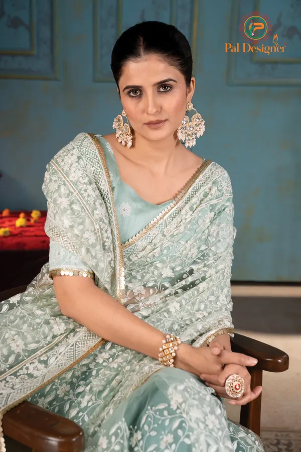 Mehndi_Preimium_&_Elegant_Net_Saree_With_Blouse_For_Women