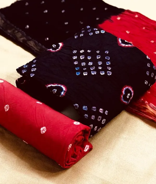 Unstitched_Purple_&_Red_Pure_Cotton_Bandhni_Dress_Material_For_Women
