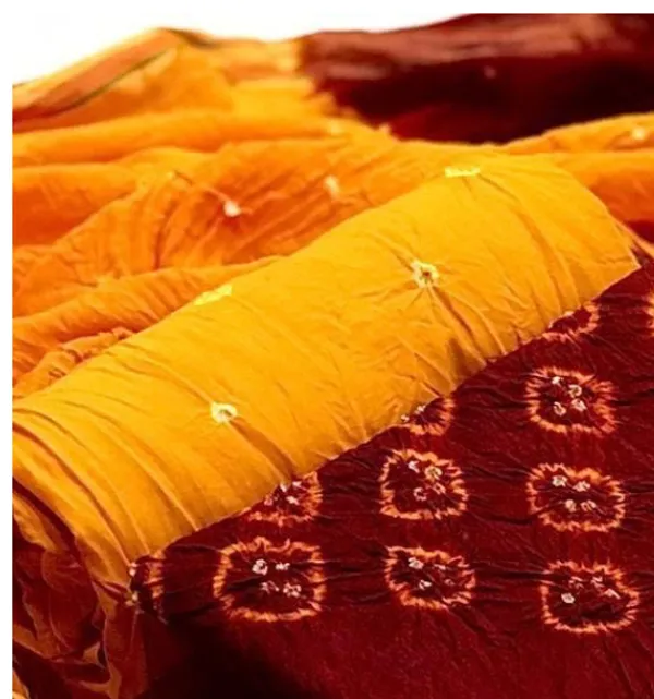 Unstitched_Red_&_Yellow_Pure_Cotton_Bandhni_Dress_Material_For_Women