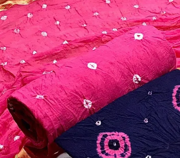 Unstitched_Blue_&_Pink_Pure_Cotton_Bandhni_Dress_Material_For_Women