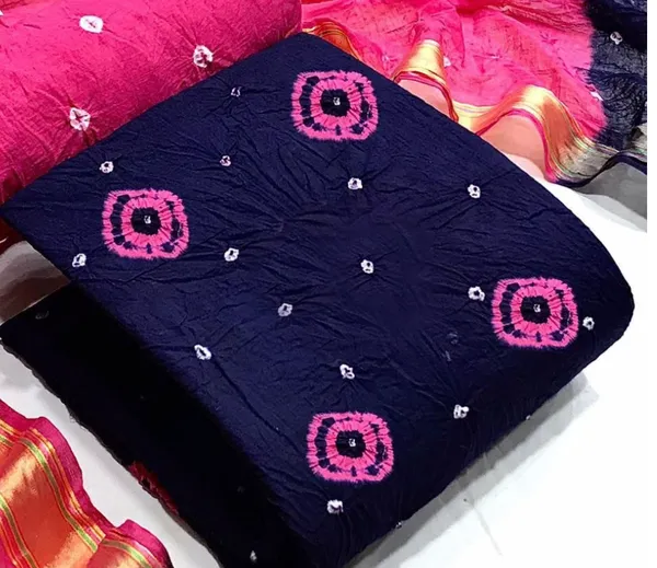Unstitched_Blue_&_Pink_Pure_Cotton_Bandhni_Dress_Material_For_Women
