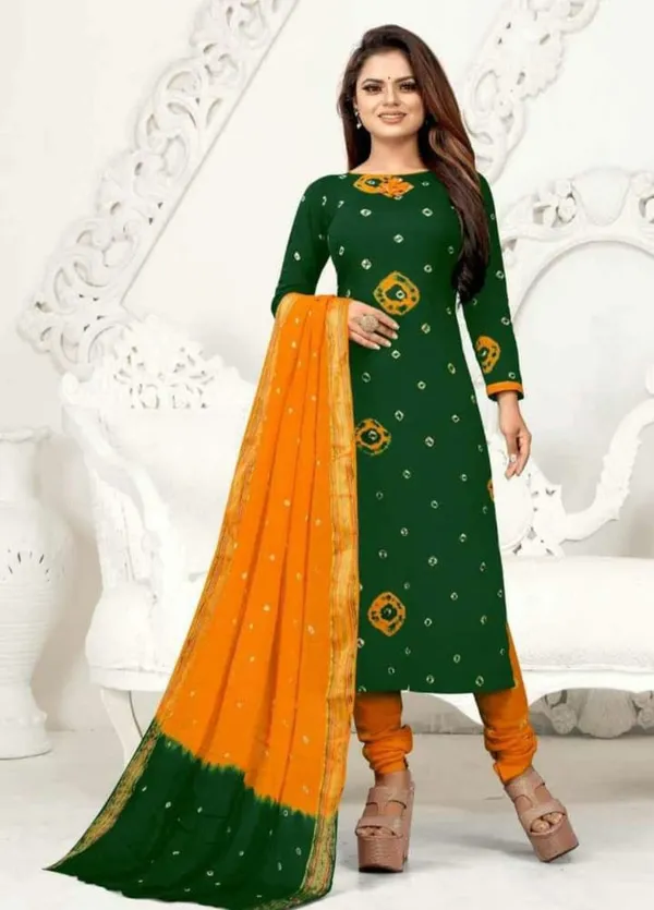 Unstitched_Blue_&_Firoji_Pure_Cotton_Bandhni_Dress_Material_For_Women