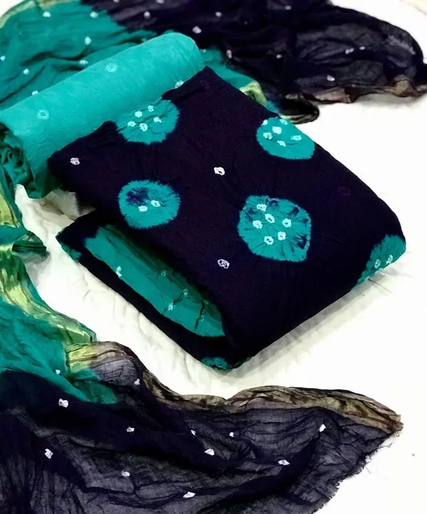 Unstitched_Blue_&_Rama_Pure_Cotton_Bandhni_Dress_Material_For_Women