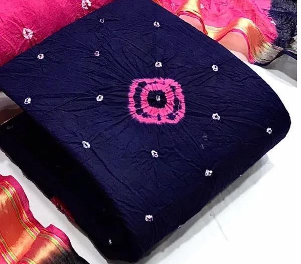 Unstitched_Blue_&_Pink_Pure_Cotton_Bandhni_Dress_Material_For_Women