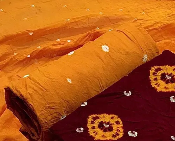 Unstitched_Red_&_Yellow_Pure_Cotton_Bandhni_Dress_Material_For_Women