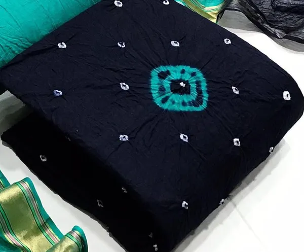 Unstitched_Blue_&_Rama_Pure_Cotton_Bandhni_Dress_Material_For_Women