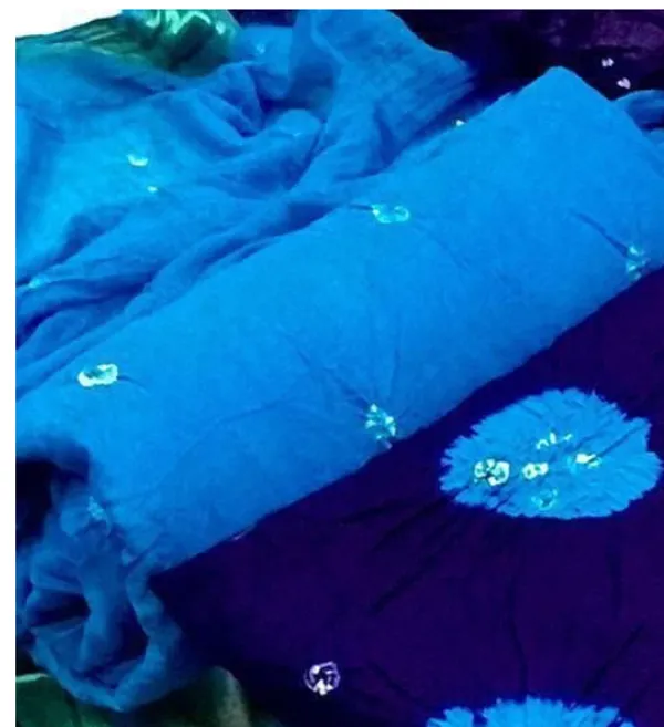 Unstitched_Blue_&_Firoji_Pure_Cotton_Bandhni_Dress_Material_For_Women