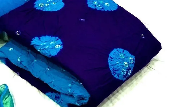 Unstitched_Blue_&_Firoji_Pure_Cotton_Bandhni_Dress_Material_For_Women