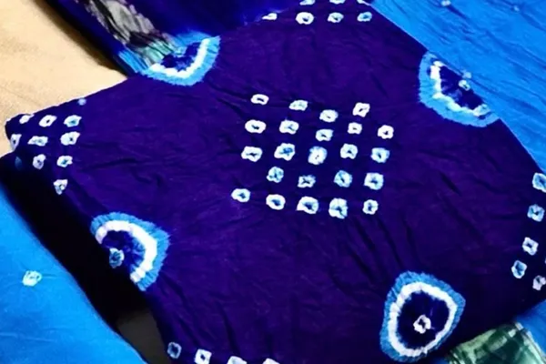 Unstitched_Blue_&_Firoji_Pure_Cotton_Bandhni_Dress_Material_For_Women