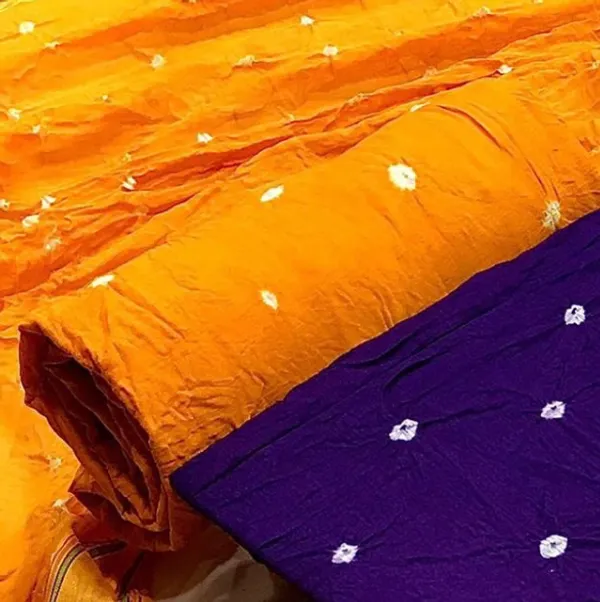 Unstitched_Purple_&_Yellow__Pure_Cotton_Bandhni_Dress_Material_For_Women