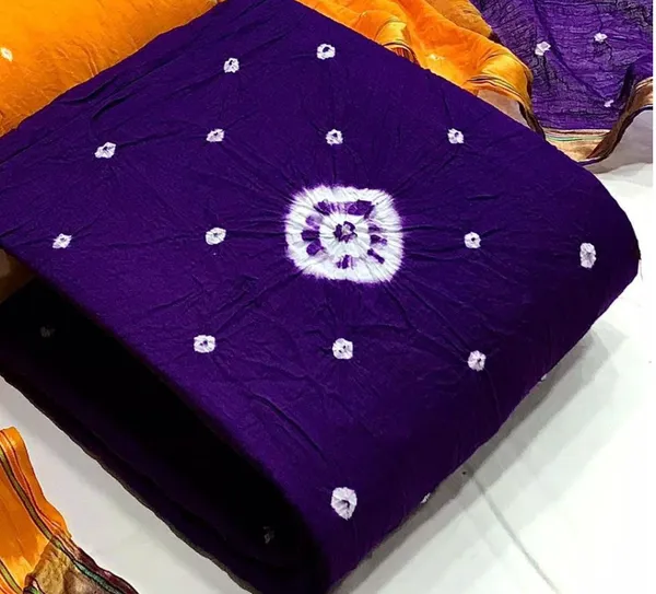 Unstitched_Purple_&_Yellow__Pure_Cotton_Bandhni_Dress_Material_For_Women