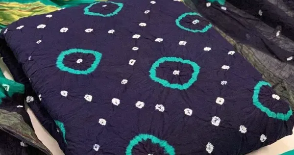 Unstitched_Blue_&_Rama_Pure_Cotton_Bandhni_Dress_Material_For_Women