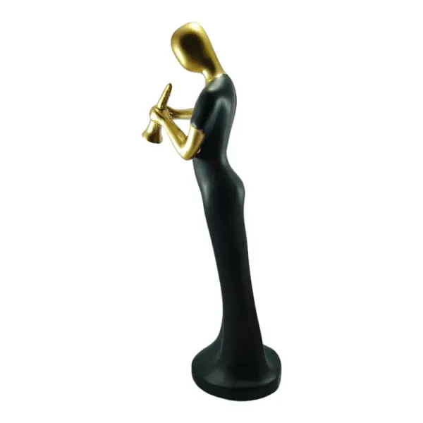 Black_And_Gold_Handcrafted_Resin_Shehnai_(Bugle)_Women_Player_Showpiece_For_Home_And_Office_Decor_8.9_X_8.9_X_30.5_Cm