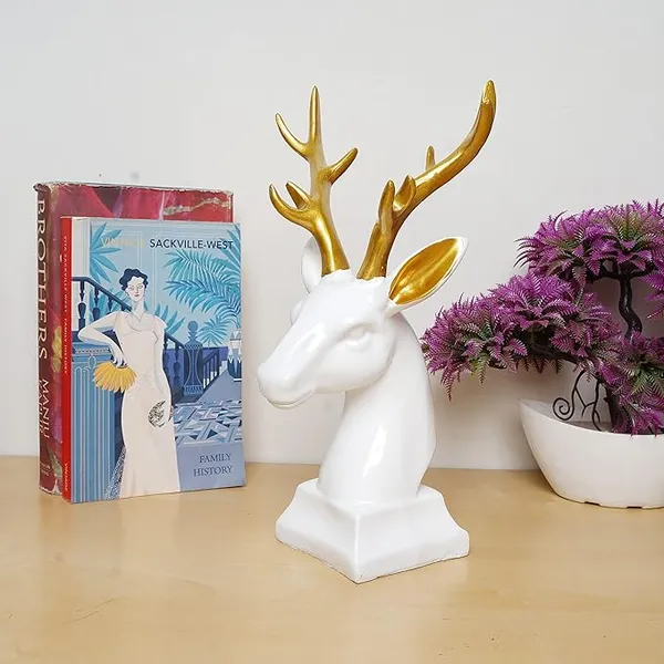 White_Handcrafted_Resin_Decorative_Deer_Showpiece_For_Home_And_Office_Decor_8.1_X_7.6_X_27.9_Cm