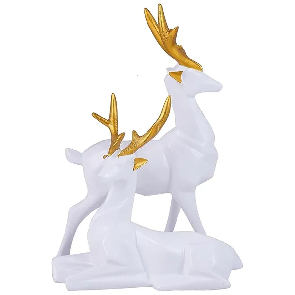 White_Handcrafted_Resin_Deer_Tabletop_Showpiece_For_Home_And_Office_Decor_6_X_6_Inches