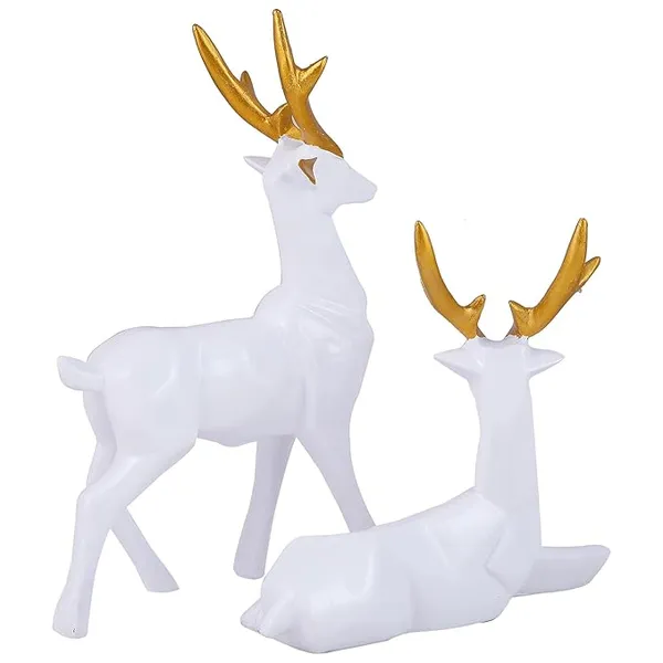 White_Handcrafted_Resin_Deer_Tabletop_Showpiece_For_Home_And_Office_Decor_6_X_6_Inches