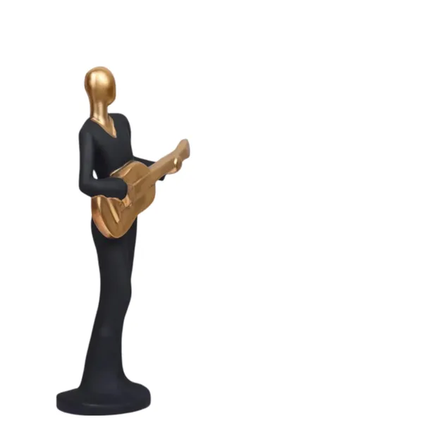 Black_And_Gold_Handcrafted_Resin_Guitar_Women_Player_Showpiece_For_Home_And_Office_Decor_8.9_X_8.9_X_30.5_Cm