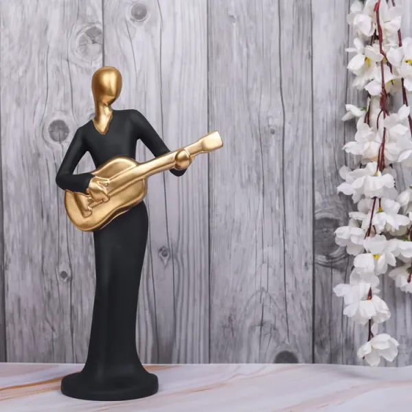 Black_And_Gold_Handcrafted_Resin_Guitar_Women_Player_Showpiece_For_Home_And_Office_Decor_8.9_X_8.9_X_30.5_Cm