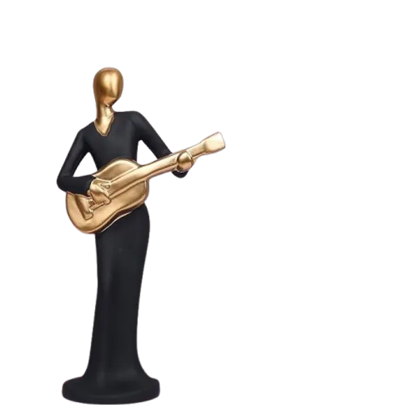 Black_And_Gold_Handcrafted_Resin_Guitar_Women_Player_Showpiece_For_Home_And_Office_Decor_8.9_X_8.9_X_30.5_Cm