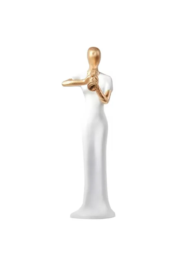 White_And_Gold_Handcrafted_Resin_Women_Shehnai_Player_Showpiece_For_Home_And_Office_Decor_8.9_X_8.9_X_30.5_Cm