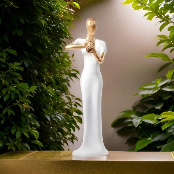 White_And_Gold_Handcrafted_Resin_Women_Shehnai_Player_Showpiece_For_Home_And_Office_Decor_8.9_X_8.9_X_30.5_Cm