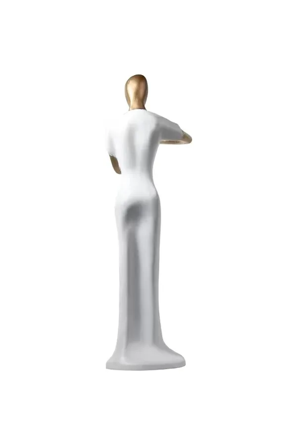 White_And_Gold_Handcrafted_Resin_Women_Shehnai_Player_Showpiece_For_Home_And_Office_Decor_8.9_X_8.9_X_30.5_Cm