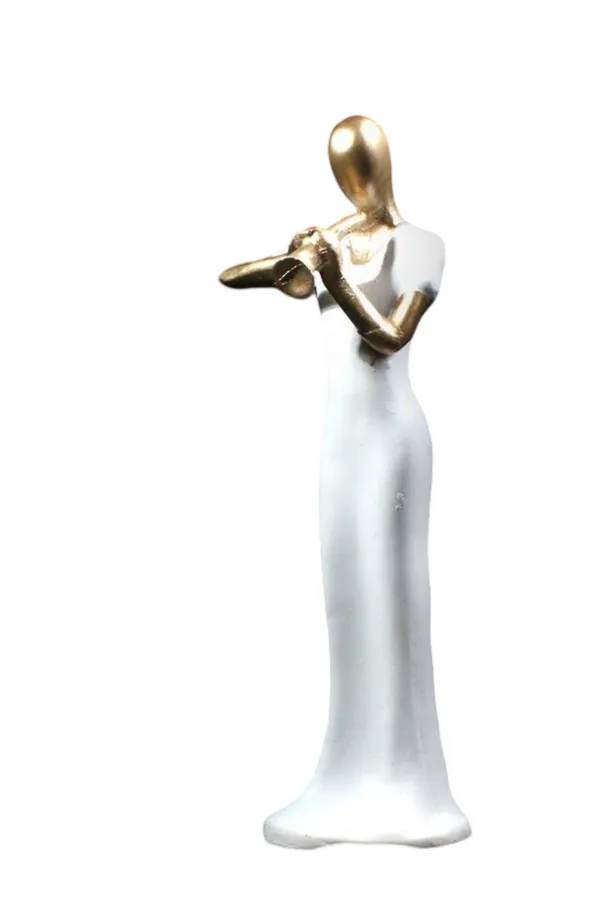 White_And_Gold_Handcrafted_Resin_Women_Shehnai_Player_Showpiece_For_Home_And_Office_Decor_8.9_X_8.9_X_30.5_Cm