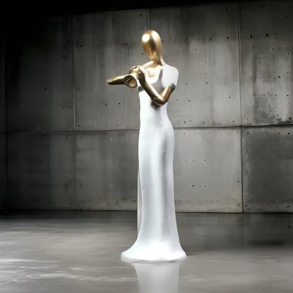 White_And_Gold_Handcrafted_Resin_Women_Shehnai_Player_Showpiece_For_Home_And_Office_Decor_8.9_X_8.9_X_30.5_Cm