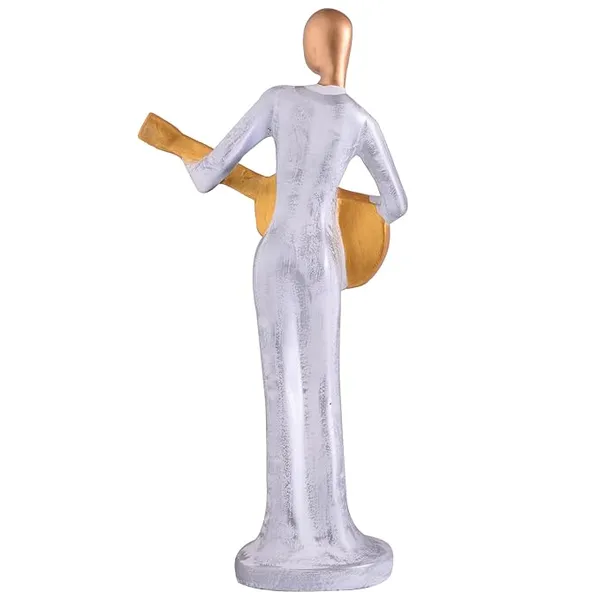 White_And_Gold_Handcrafted_Resin_Guitar_Women_Player_Showpiece_For_Home_And_Office_Decor_8.9_X_8.9_X_30.5_Cm