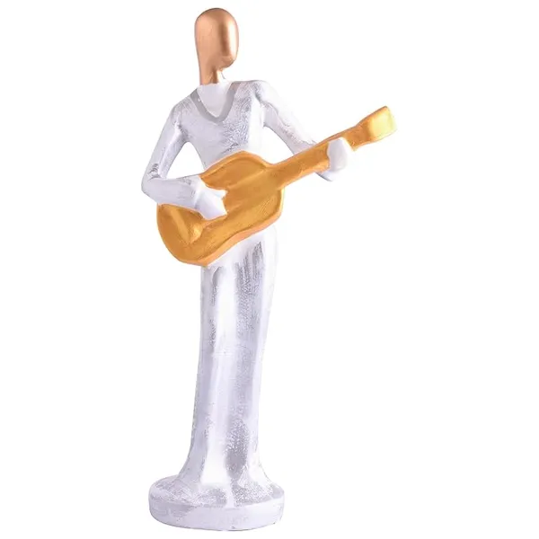 White_And_Gold_Handcrafted_Resin_Guitar_Women_Player_Showpiece_For_Home_And_Office_Decor_8.9_X_8.9_X_30.5_Cm