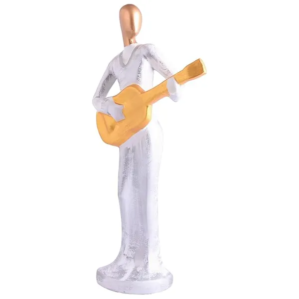 White_And_Gold_Handcrafted_Resin_Guitar_Women_Player_Showpiece_For_Home_And_Office_Decor_8.9_X_8.9_X_30.5_Cm