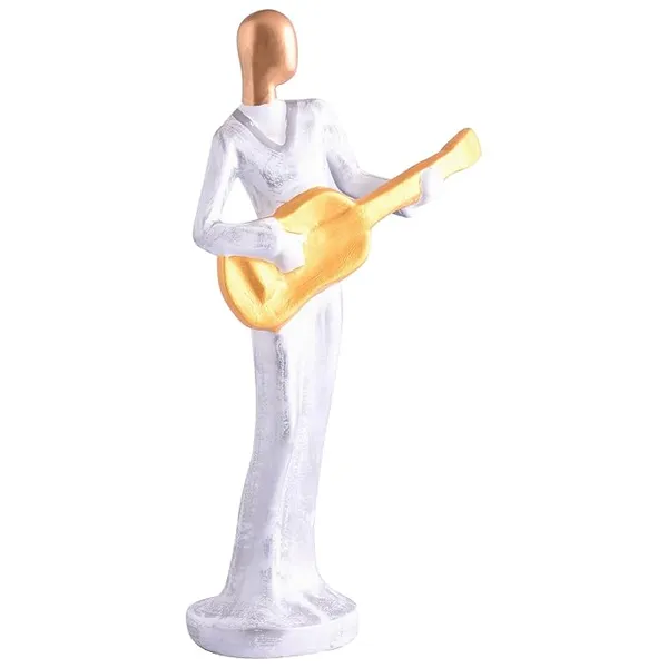 White_And_Gold_Handcrafted_Resin_Guitar_Women_Player_Showpiece_For_Home_And_Office_Decor_8.9_X_8.9_X_30.5_Cm