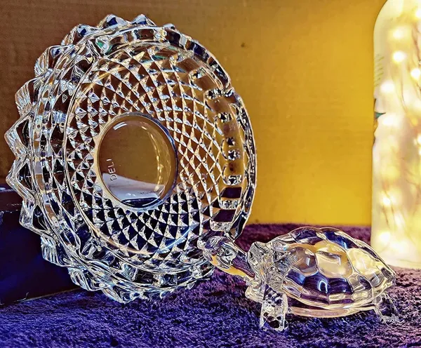 Transparent_Vastu_Feng_Shui_Crystal_Tortoise_With_Round_Shape_Plate_For_Good_Luck_(9L_X_6W_X_5H_Cm)