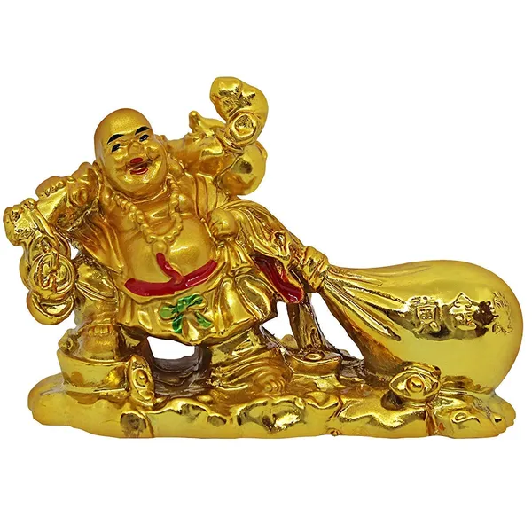Golden_Resin_Vastu/Feng_Shui_Laughing_Buddha_For_Wealth_And_Business_Idol_(Buddha_With_Money_Potli)_(13L_X_12W_X_5H_Cm)