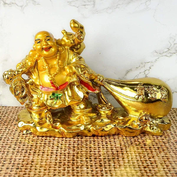 Golden_Resin_Vastu/Feng_Shui_Laughing_Buddha_For_Wealth_And_Business_Idol_(Buddha_With_Money_Potli)_(13L_X_12W_X_5H_Cm)
