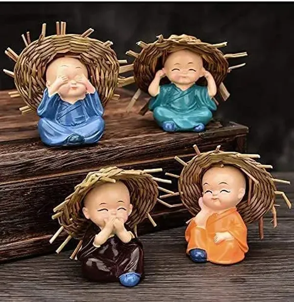 Multicolor_Polyresin_Baby_Monk_Buddha_Showpiece_For_Car_Dash,_Living_Room,_Office_Decoration_(Baby_Monk_Buddha_With_Hat)_(6L_X_4W_X_6.5H_Cm)_(Set_Of_4)