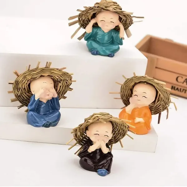 Multicolor_Polyresin_Baby_Monk_Buddha_Showpiece_For_Car_Dash,_Living_Room,_Office_Decoration_(Baby_Monk_Buddha_With_Hat)_(6L_X_4W_X_6.5H_Cm)_(Set_Of_4)