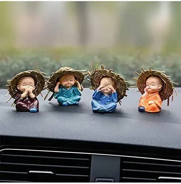 Multicolor_Polyresin_Baby_Monk_Buddha_Showpiece_For_Car_Dash,_Living_Room,_Office_Decoration_(Baby_Monk_Buddha_With_Hat)_(6L_X_4W_X_6.5H_Cm)_(Set_Of_4)