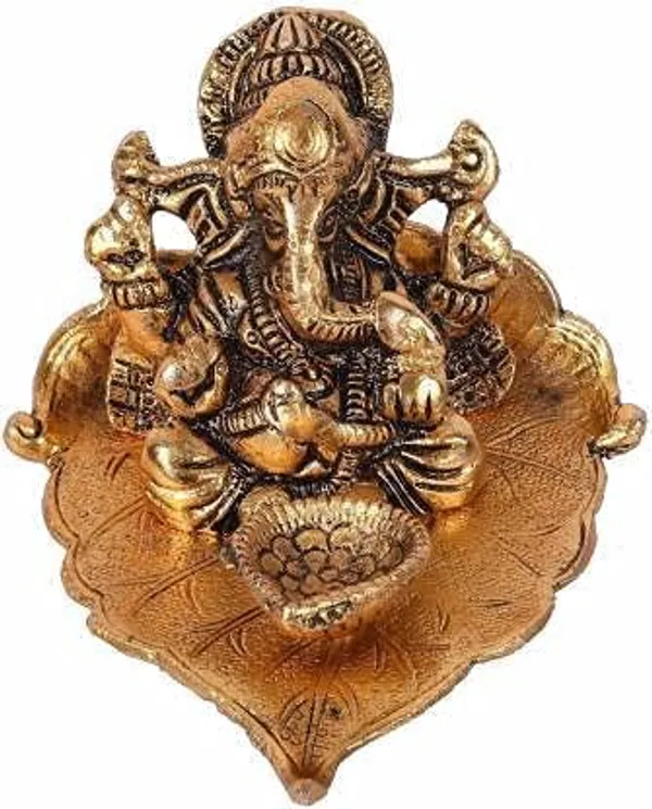 Golden_Metal_Hand_Craved_Lord_Ganesha_With_Diya_Figurine_For_Home_Temple_(10L_X_10W_X_7H_Cm)