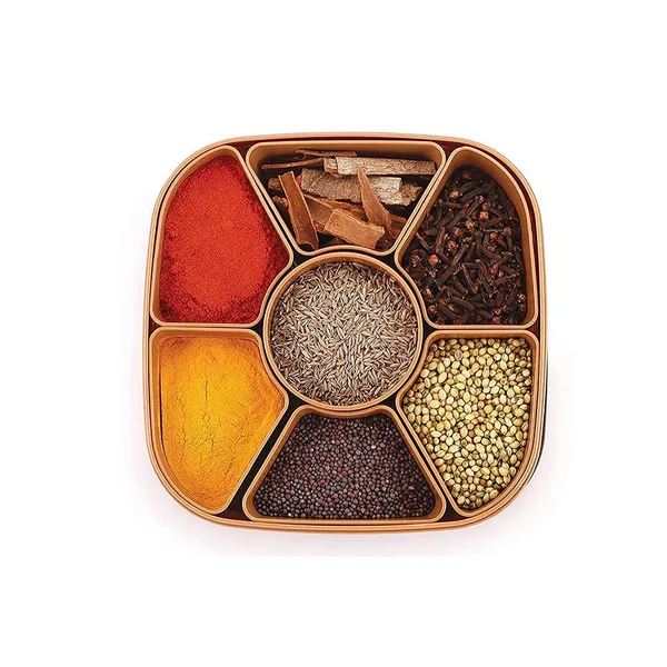 Multicolor_Plastic_Square_7_Sections_Multipurpose_Masala_Rangoli_Dabba_Box_Set_(19.2L_X_19.2W_X_6.4H_Cm)_(2_Pc)