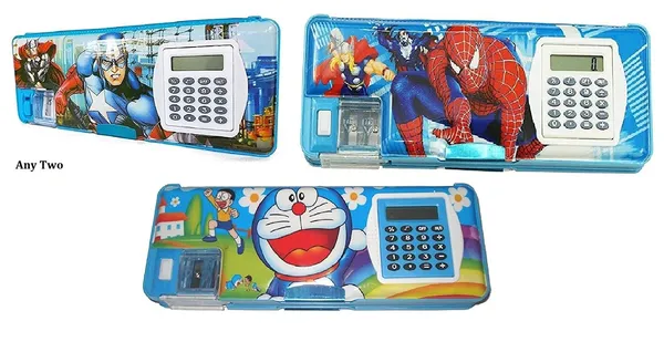 Multicolor_Pencil_Boxes_With_Calculator_And_Sharpener_For_Boys_Girls_(Doremon,_Spider_Man_And_Avengers)_(24_X_9_X_3_Cm)_(Pack_Of_2)