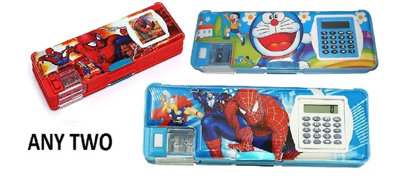 Multicolor_Pencil_Boxes_With_Calculator_And_Sharpener_For_Boys_Girls_(Doremon,_Spider_Man_And_Avengers)_(24_X_9_X_3_Cm)_(Pack_Of_2)