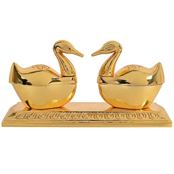 Golden_Double_Duck_Swan_Pair_Metal_Kumkum_Holder_(11L_X_2W_X_6H_Cm)