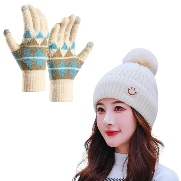 Cream_Cozy_Knit_Beanie_And_Fleece-Lined_Gloves_Set_For_Women