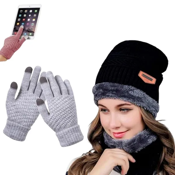 Grey_Winter_Beanie_And_Gloves_Set_For_Women_(Pack_Of_2)