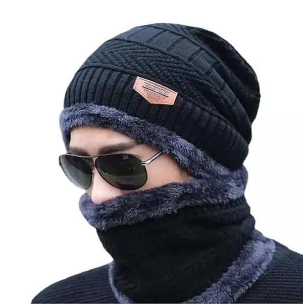 Black_Pure_Wool_Winter_Neck_Warmer_And_Beanie_For_Men_&_Women