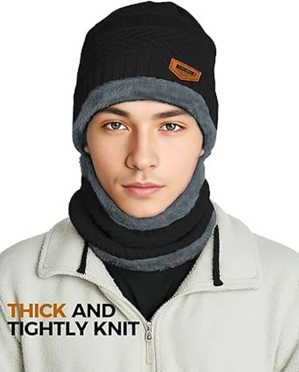 Black_Pure_Wool_Winter_Neck_Warmer_And_Beanie_For_Men_&_Women