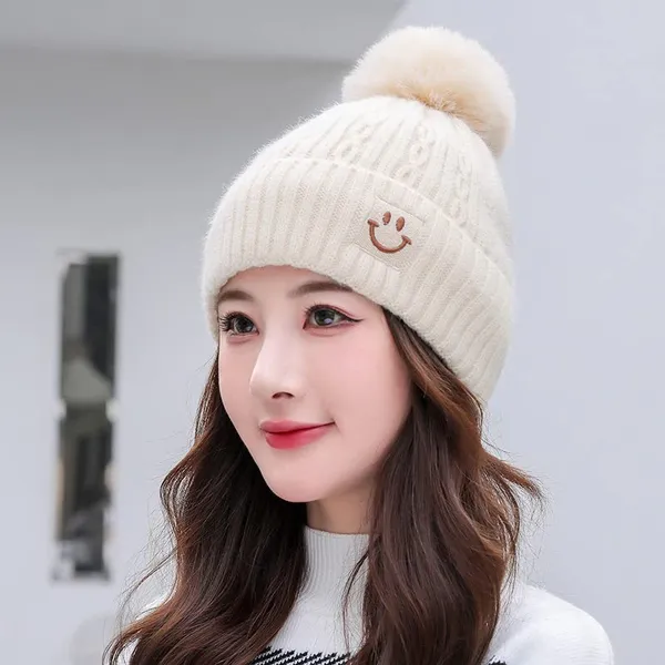 Cream_Soft_Woolen_Beanie_Cap_For_Women_&_Girls
