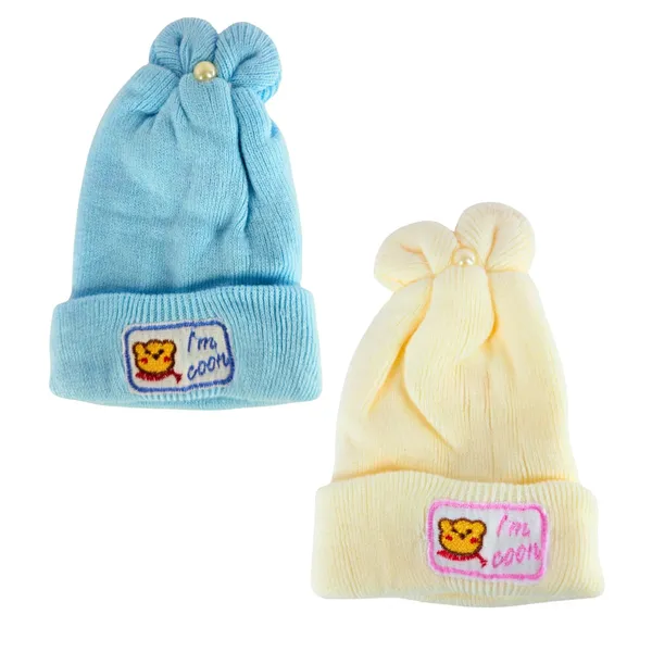 Cream_&_Blue_Newborn_Baby_Winter_Beanie_Cap_With_Ear_Protection_(Pack_Of_4)