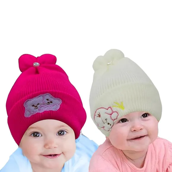 Pink_&_Cream_Newborn_Baby_Winter_Beanie_Cap_With_Ear_Protection_(Pack_Of_4)